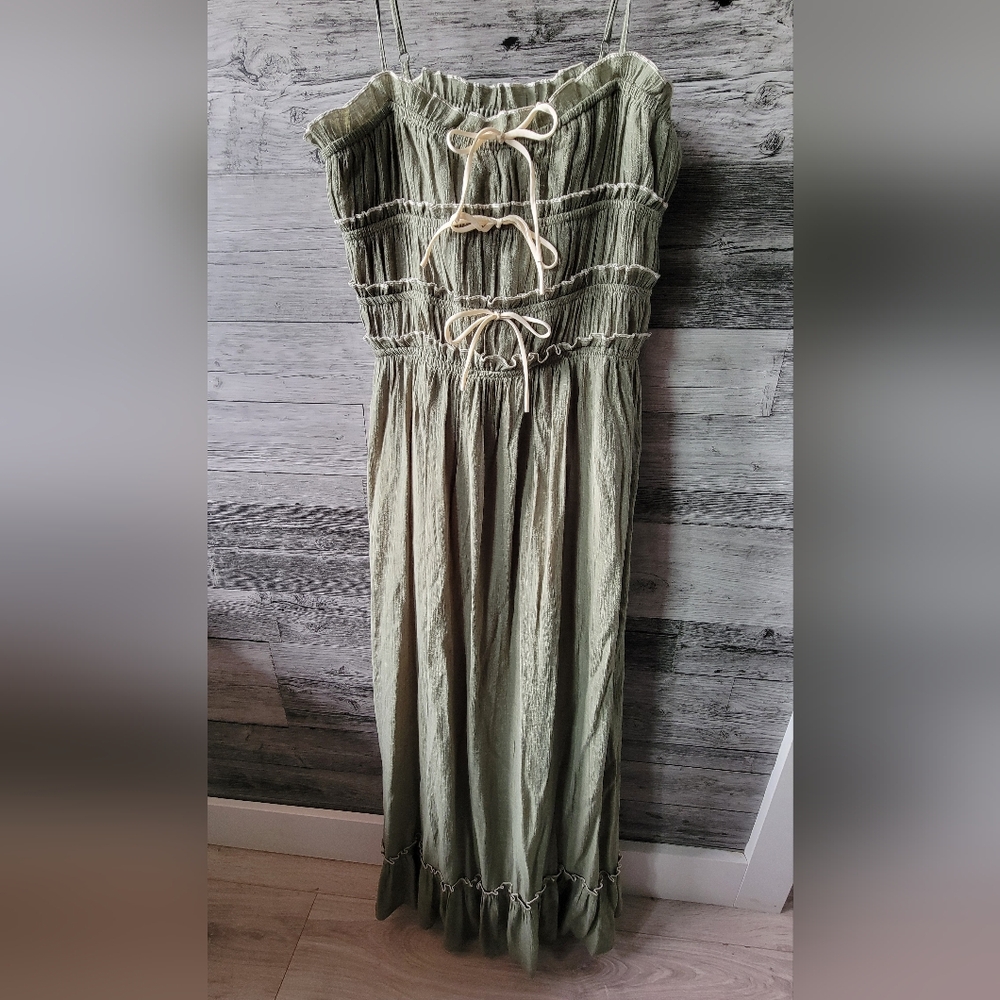 Olive Green Maxi Dress with White Detailing
